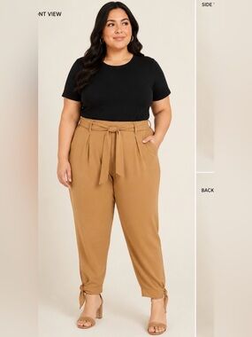 Like an Angel Camel Tie Waist Ankle Pants Plus‎ Size 1X Boho Chic